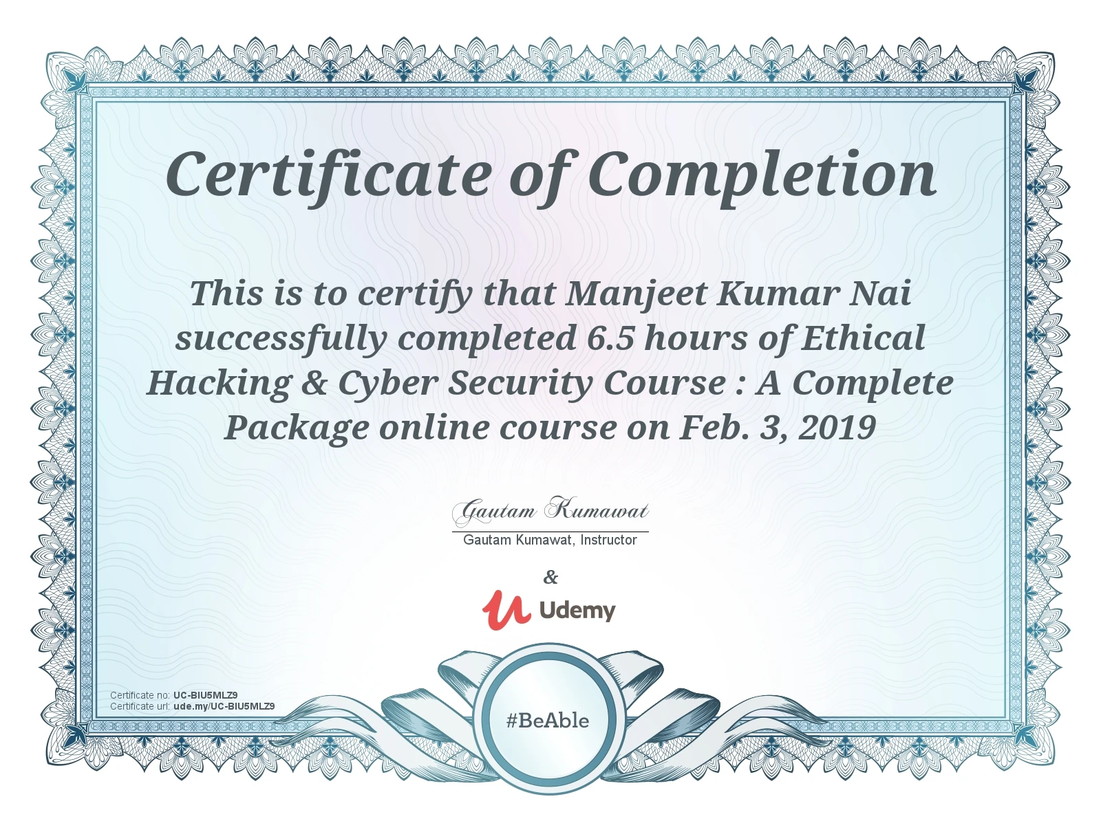 Ethical Hacking & Cyber Security Certificate Preview